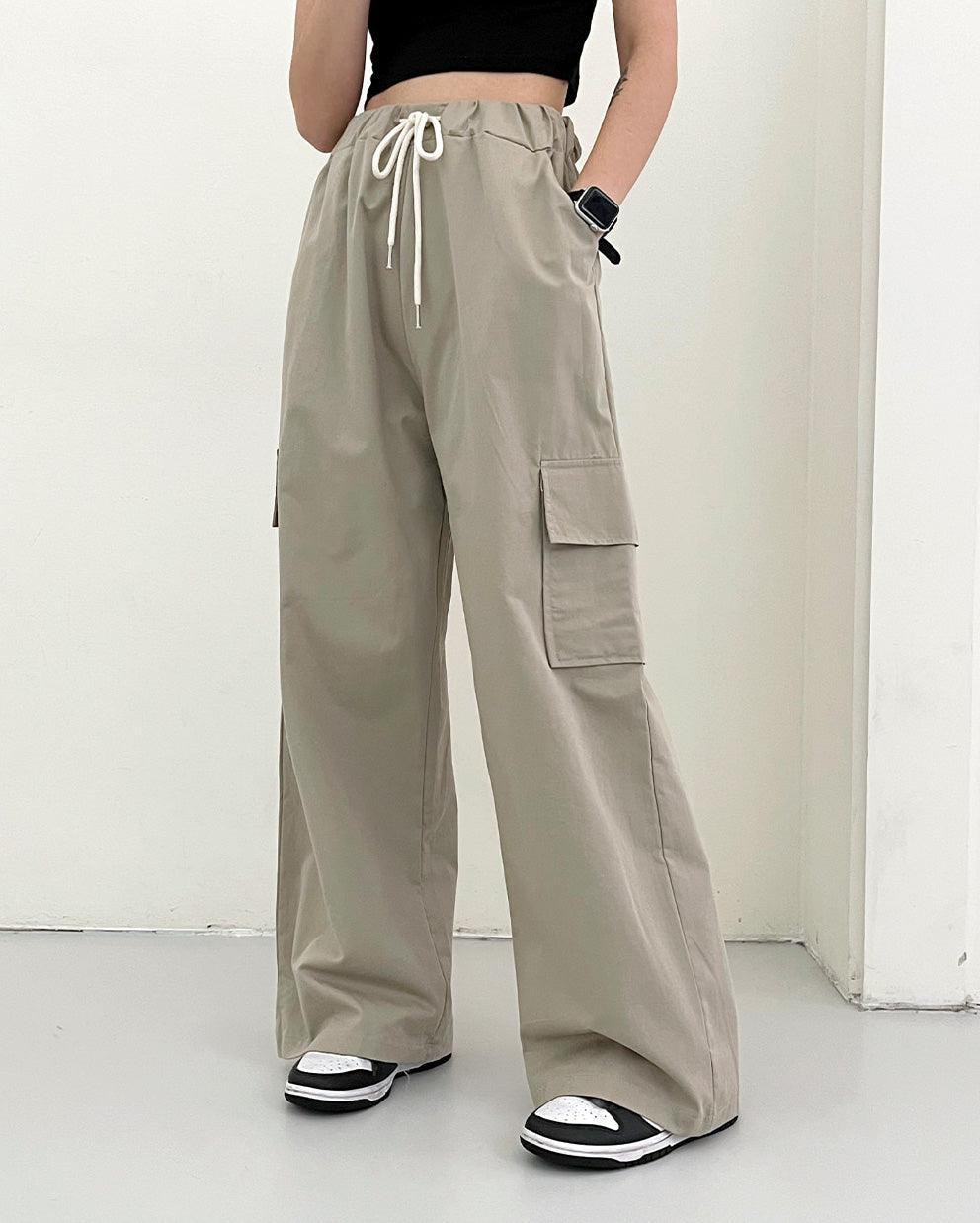 【鬆緊腰】韓製棉質工裝闊腿褲<KR> (4color) - IKIMSTORE