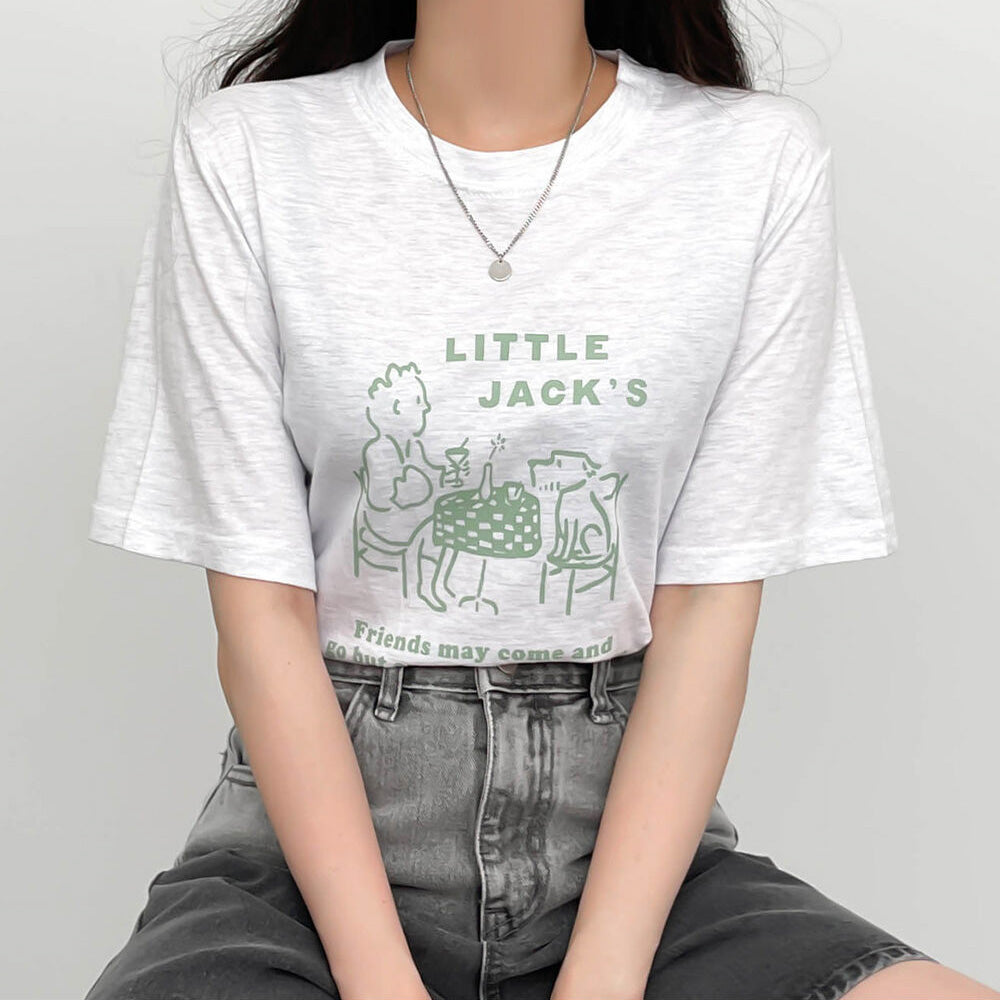 【現貨白灰、燕麥】美式風格Little jack’s短袖T恤<KR>