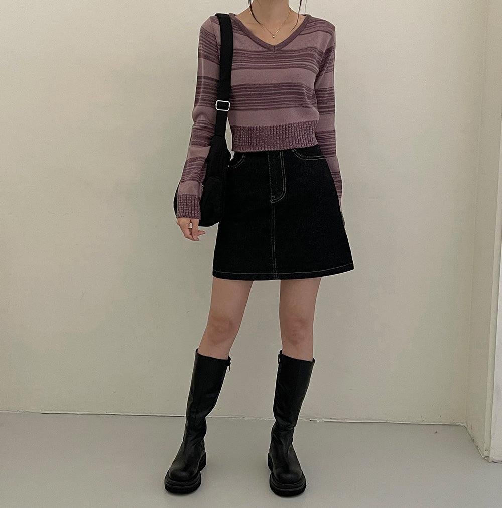 【現貨黑M】韓製明線牛仔迷你裙(S-2XL)
