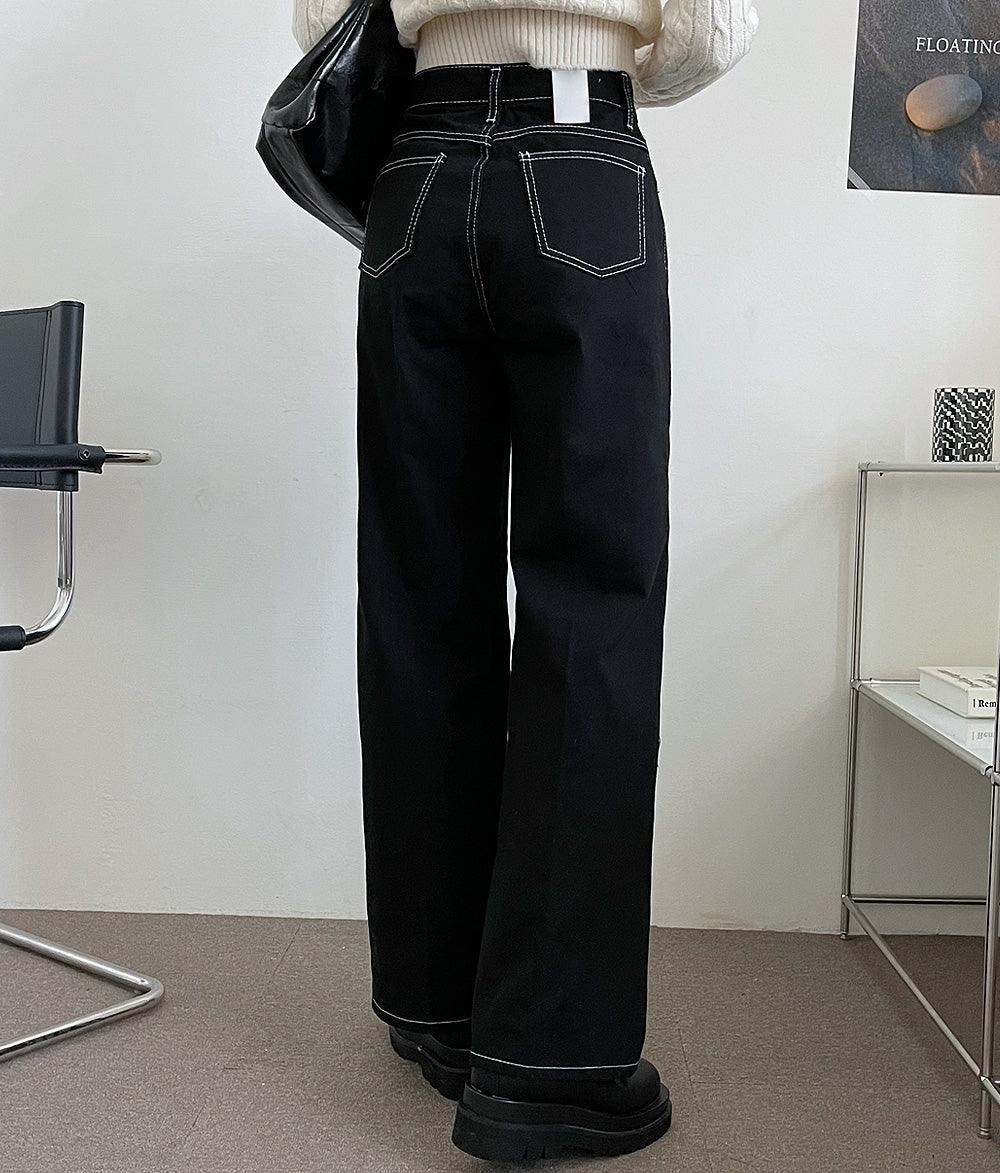 Little Stitch明線牛仔闊腿褲<KR> (S-L) - IKIMSTORE