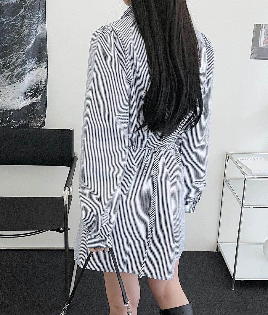 條紋襯衫迷你連衣裙(2color) - IKIMSTORE