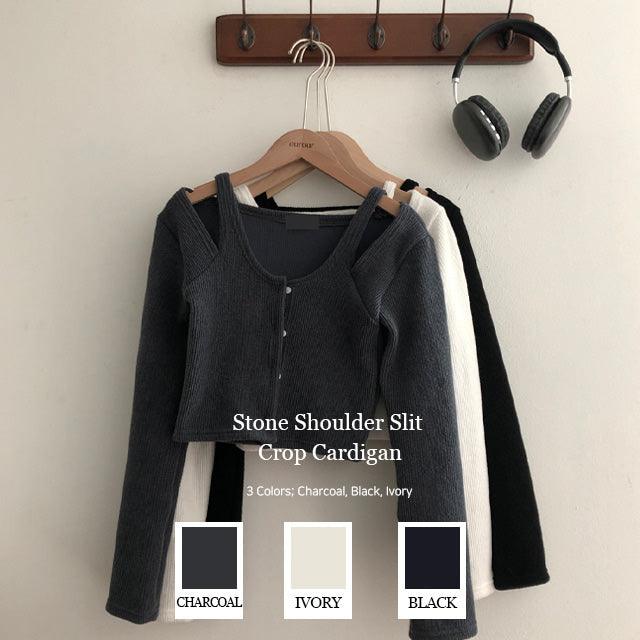 韓製獨特露肩鈕扣開衫<KR> - IKIMSTORE