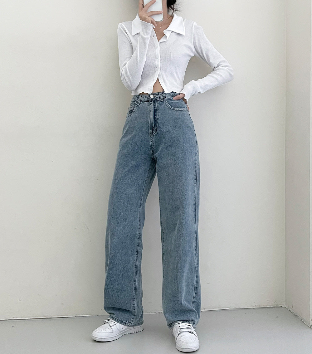 【3種長度/內橡筋】水洗闊腿牛仔褲(S-2XL)