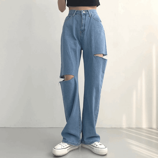 【☀️薄牛仔】雙側割破闊腿牛仔褲(S-2XL)