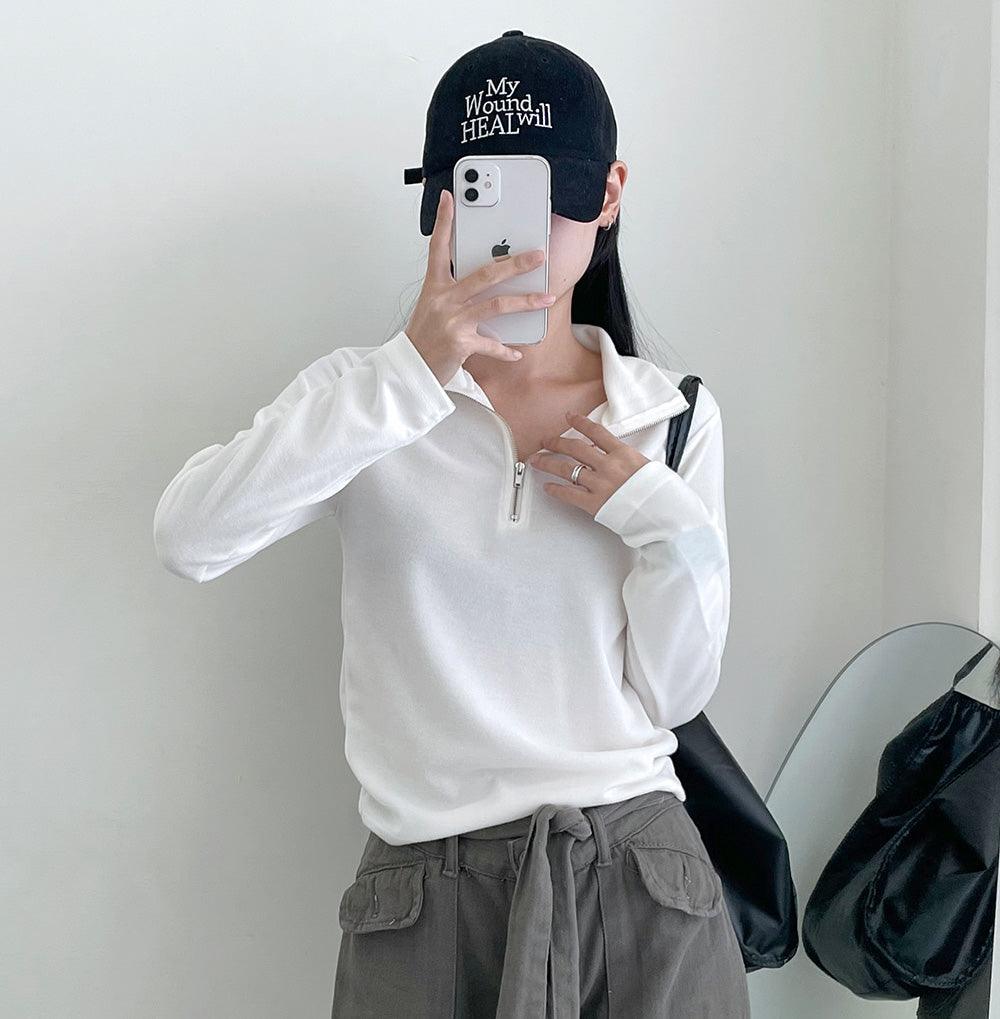 【現貨黑】韓製半拉鏈修身T恤<KR> - IKIMSTORE