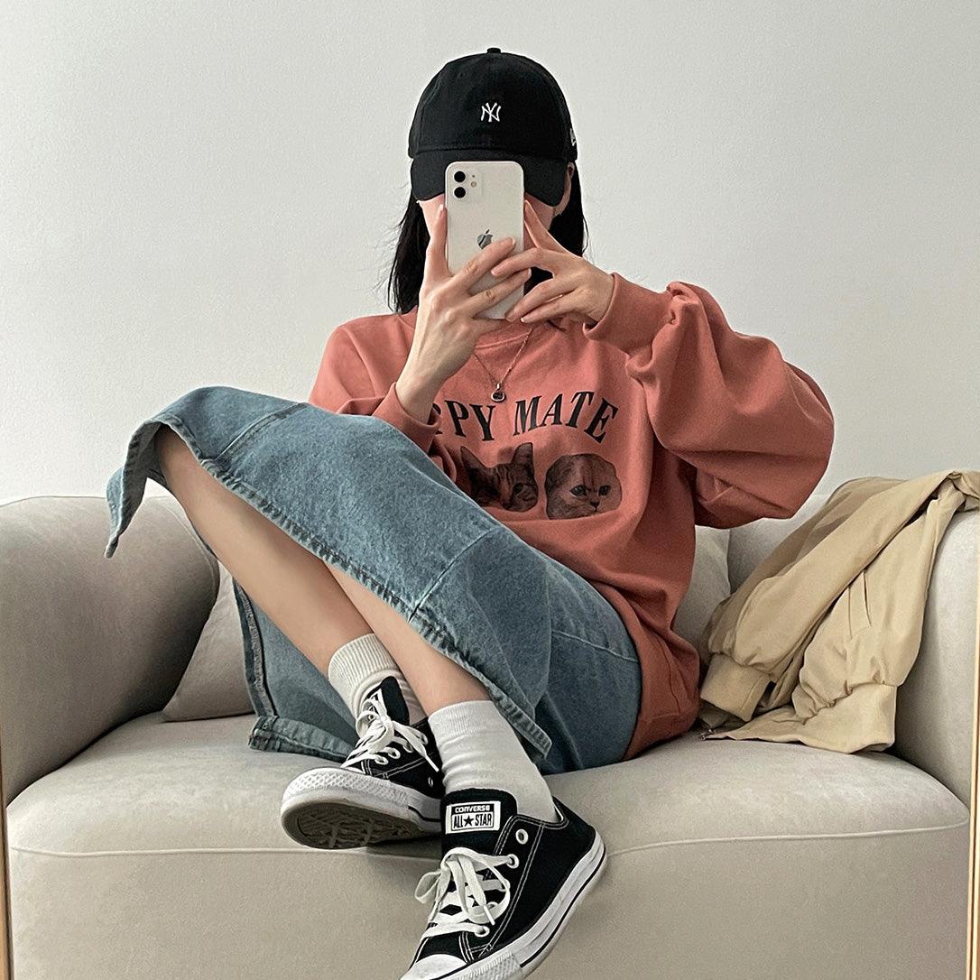 韓製Happy Mate🐈小貓衛衣(4color)<KR> - IKIMSTORE