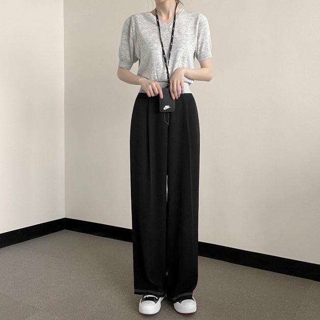 薄款明線闊腿西褲<KR> (S~2XL) - IKIMSTORE