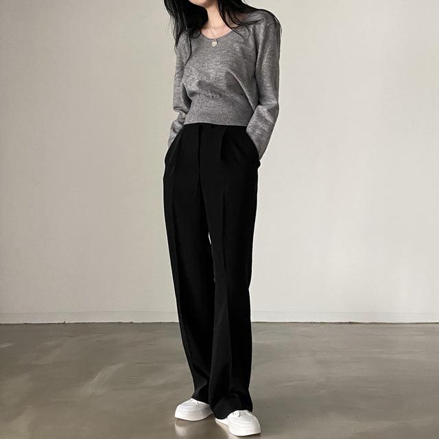 【現貨Cream(M)】天絲暗扣西裝闊褲 <KR> (S-L) - IKIMSTORE