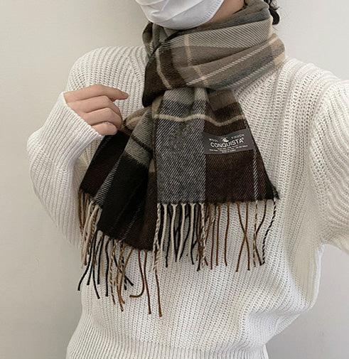 🥀【韓國製】WOOL TOUCH格紋針織流蘇頸巾(11color) - IKIMSTORE