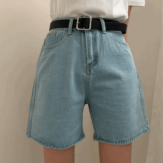 【附腰帶】韓系五分牛仔短褲