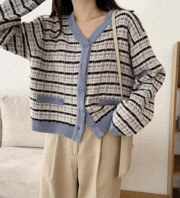 【現貨】小香拼色鈎織外套 <KR> - IKIMSTORE