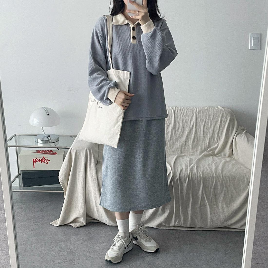 韓製羅紋開鈕撞色T恤<KR> - IKIMSTORE