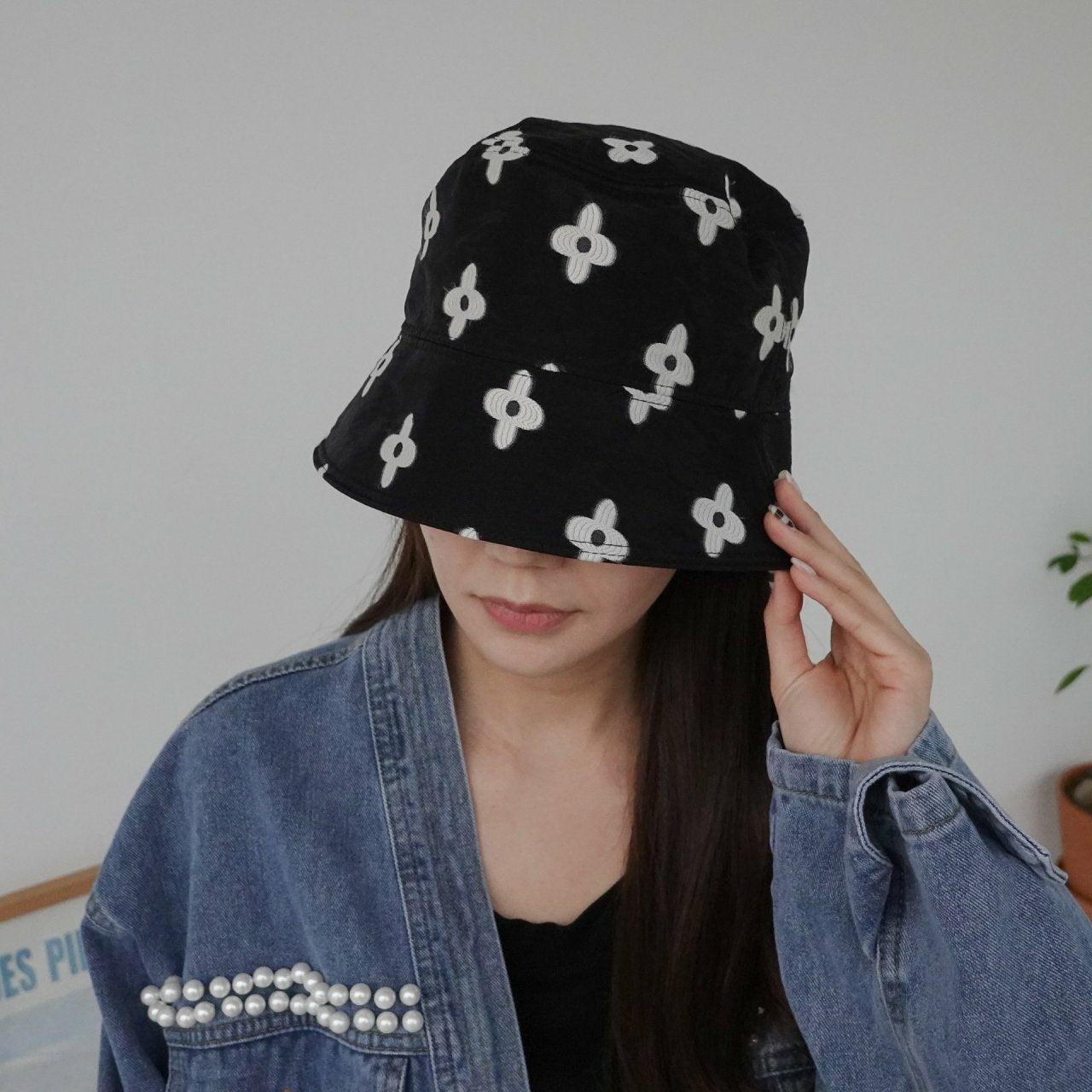 【現貨黑】🌼花花刺繡漁夫帽<KR> - IKIMSTORE