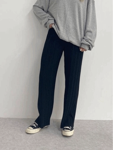 【現貨杏黑】超好穿~!日常坑紋鬆緊腰闊褲 <KR> - IKIMSTORE