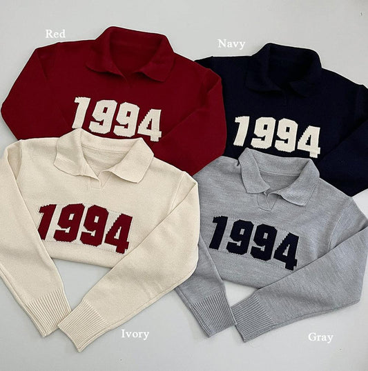 【現貨ivory, navy】韓製1994翻領針織上衣<KR> - IKIMSTORE
