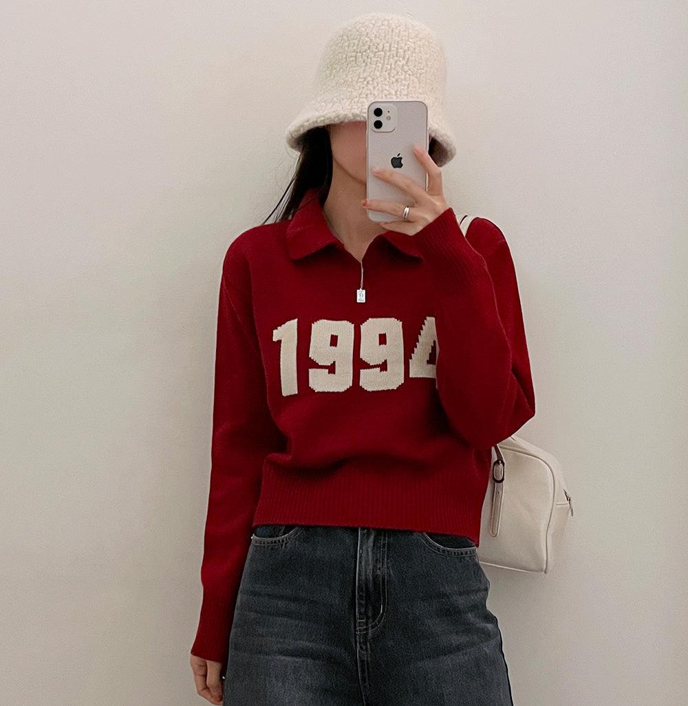 【現貨ivory, navy】韓製1994翻領針織上衣<KR> - IKIMSTORE