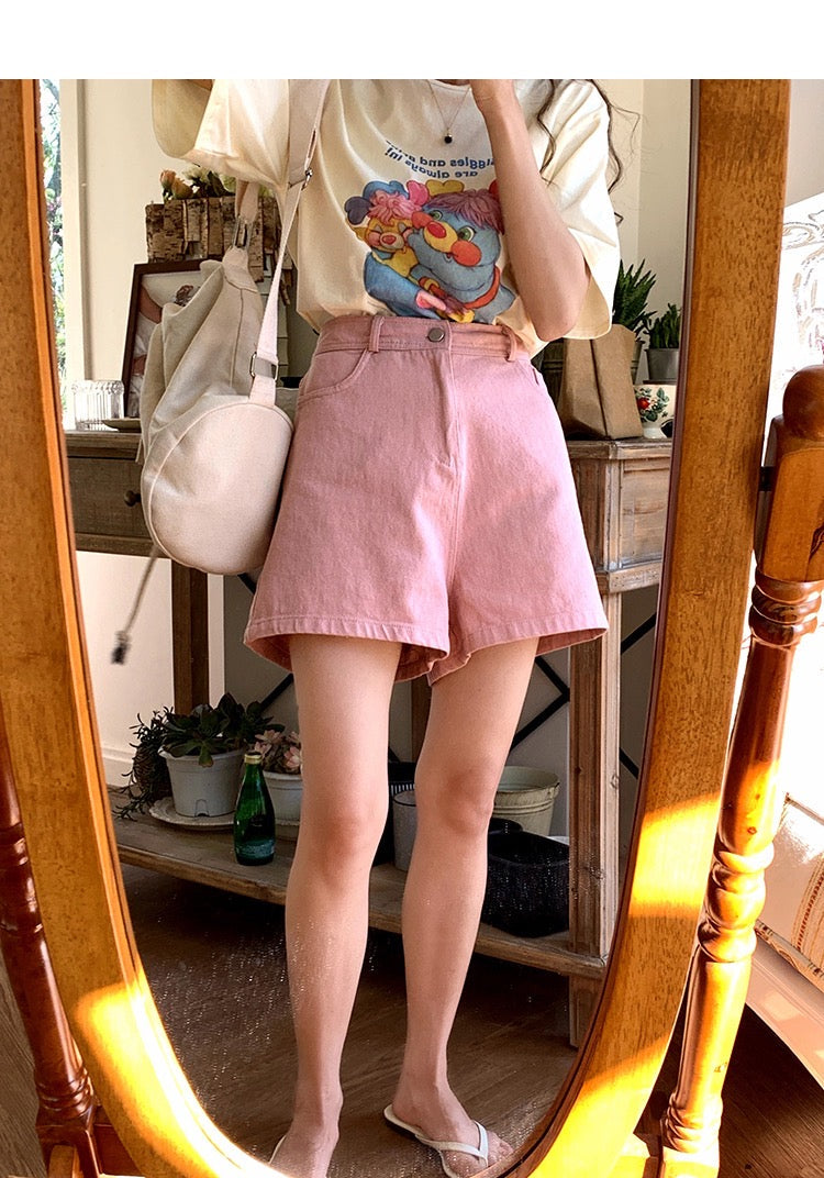 👛新色粉色追加!棉質牛仔短褲~後橡筋腰 (S-L)