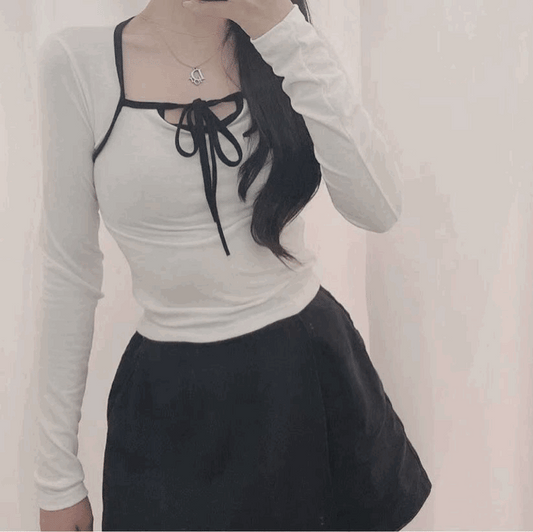 【現貨白黑】🇰🇷韓製撞色方領掛頸T恤<KR> - IKIMSTORE