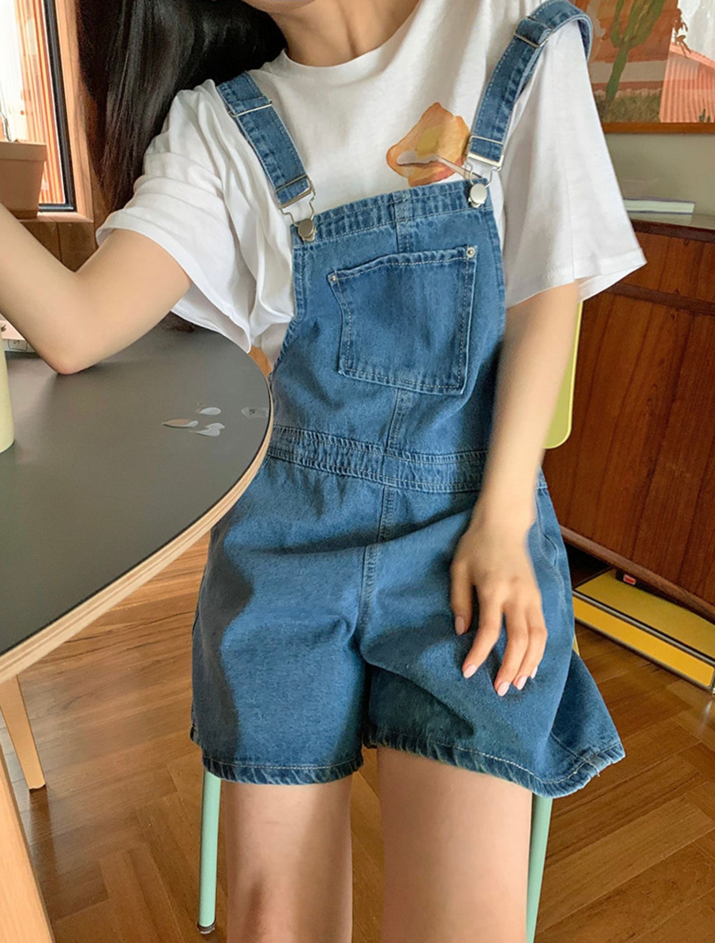 復古牛仔背帶短褲