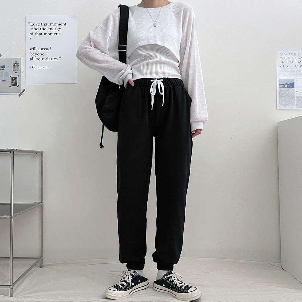 【韓製/S-5XL】高腰鬆緊腰慢跑束腳褲<KR> (14color) - IKIMSTORE