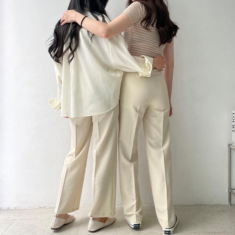 【三種長度/XS~L】韓製修身暗扣闊腿西褲<KR> - IKIMSTORE