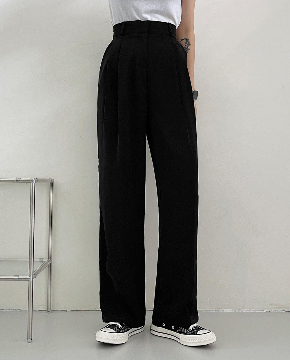 【三種長度/後橡筋腰】兩針褶暗扣西裝褲(S~2XL) - IKIMSTORE