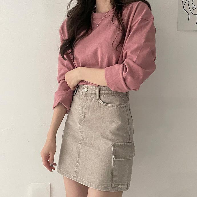 染色水洗牛仔工裝裙<KR> - IKIMSTORE