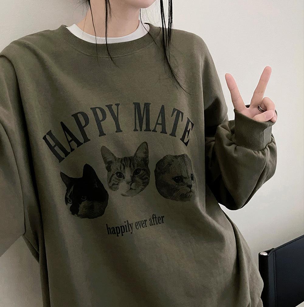 韓製Happy Mate🐈小貓衛衣(4color)<KR> - IKIMSTORE