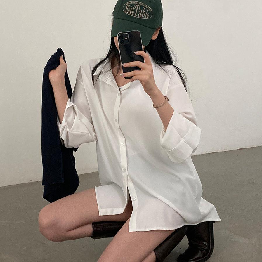 【現貨white, cream, navy】絲滑柔軟寬鬆恤衫(7color) - IKIMSTORE