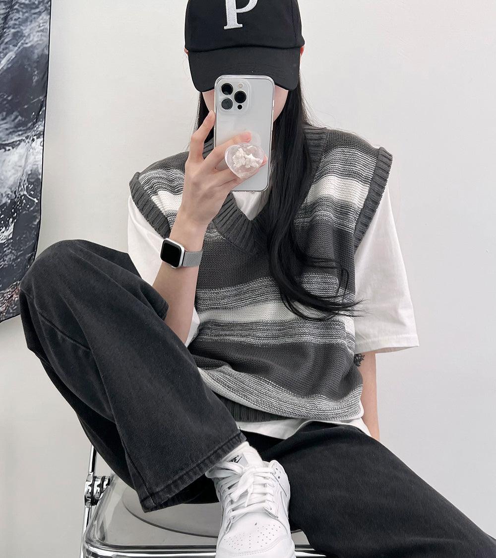 韓製獨特條紋針織背心<KR> - IKIMSTORE