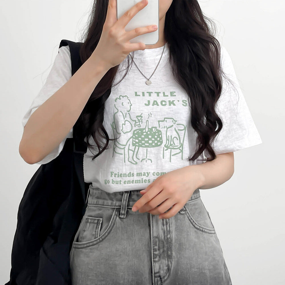 【現貨白灰、燕麥】美式風格Little jack’s短袖T恤<KR>