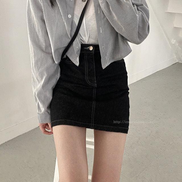 簡約明線牛仔裙<KR> - IKIMSTORE