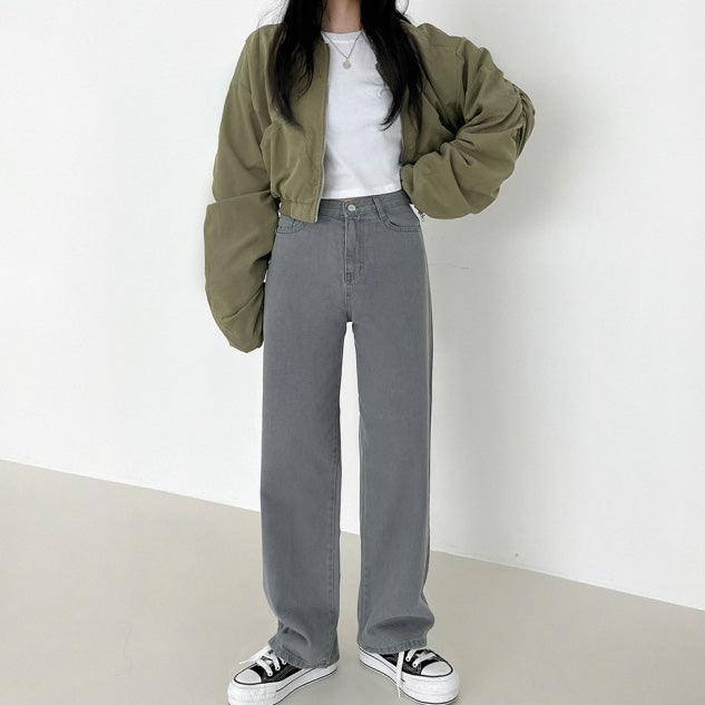 莫蘭迪高級灰黑系牛仔闊褲<KR> - IKIMSTORE