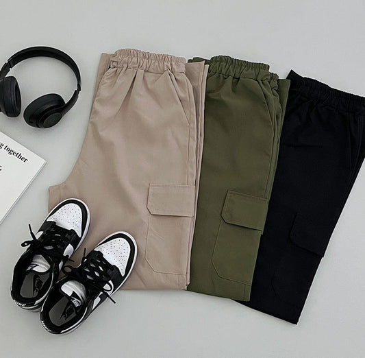 【四季可穿!】時尚工裝口袋鬆緊腰綁帶褲 - IKIMSTORE