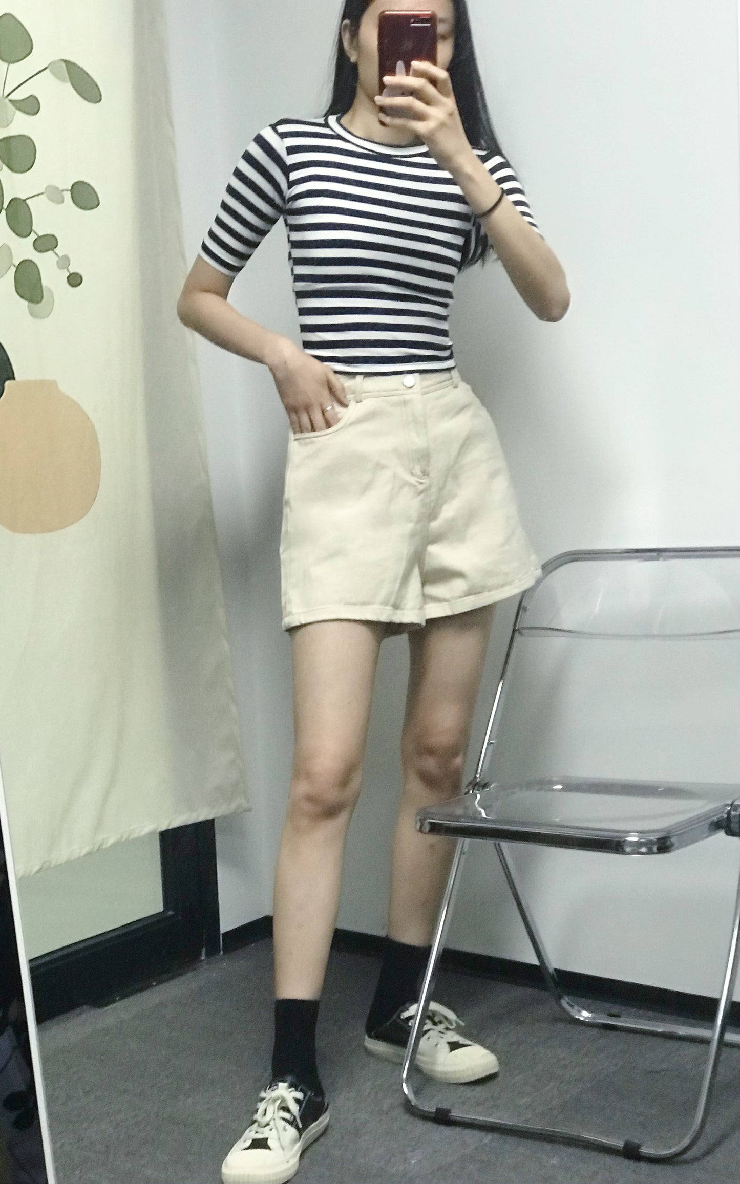 【現貨】收手臂條紋緊身T恤<KR> - IKIMSTORE