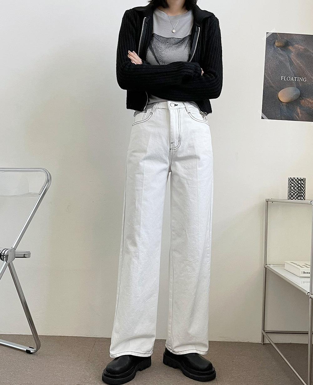 Little Stitch明線牛仔闊腿褲<KR> (S-L) - IKIMSTORE