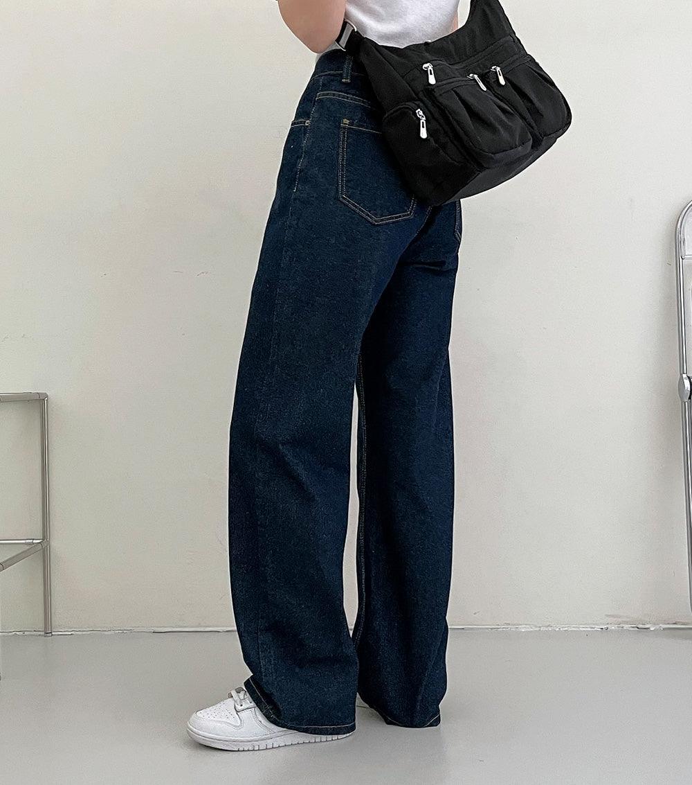 明線直筒牛仔褲(2color) - IKIMSTORE