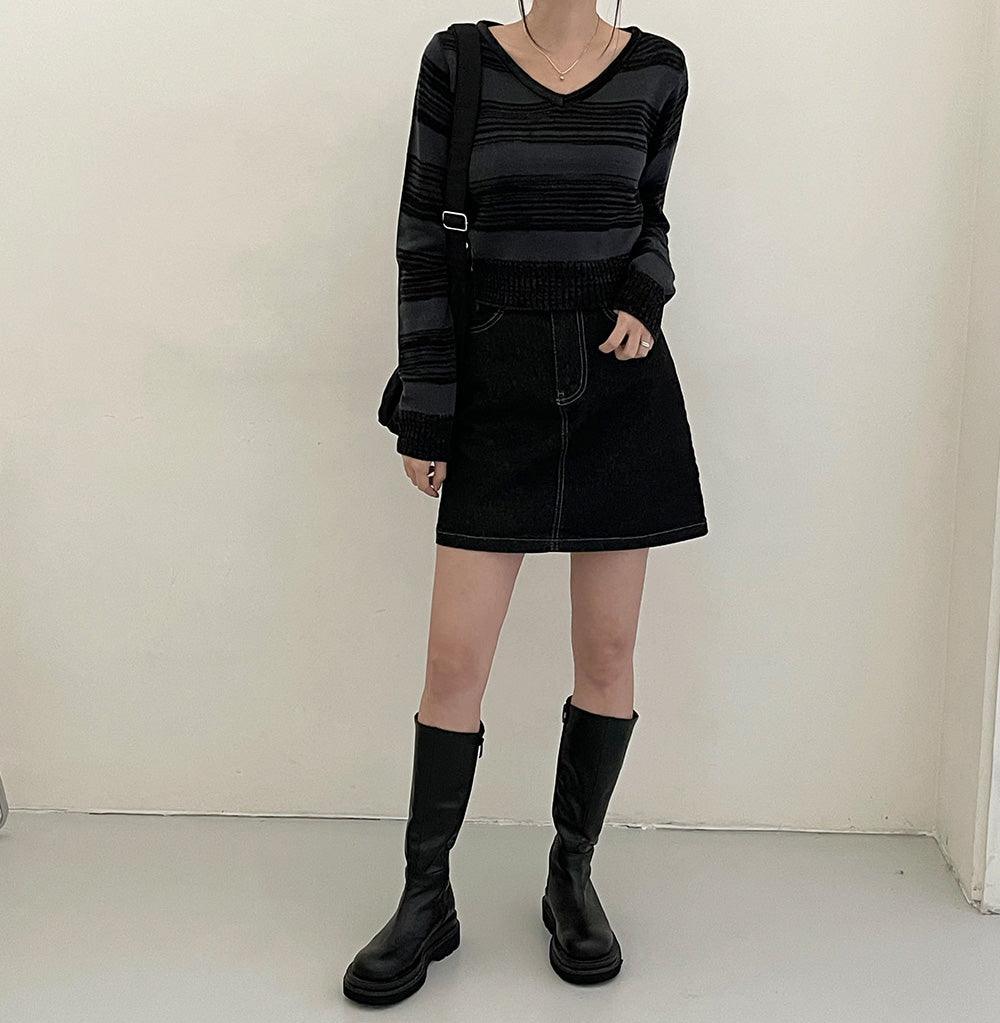 【現貨黑M】韓製明線牛仔迷你裙(S-2XL)