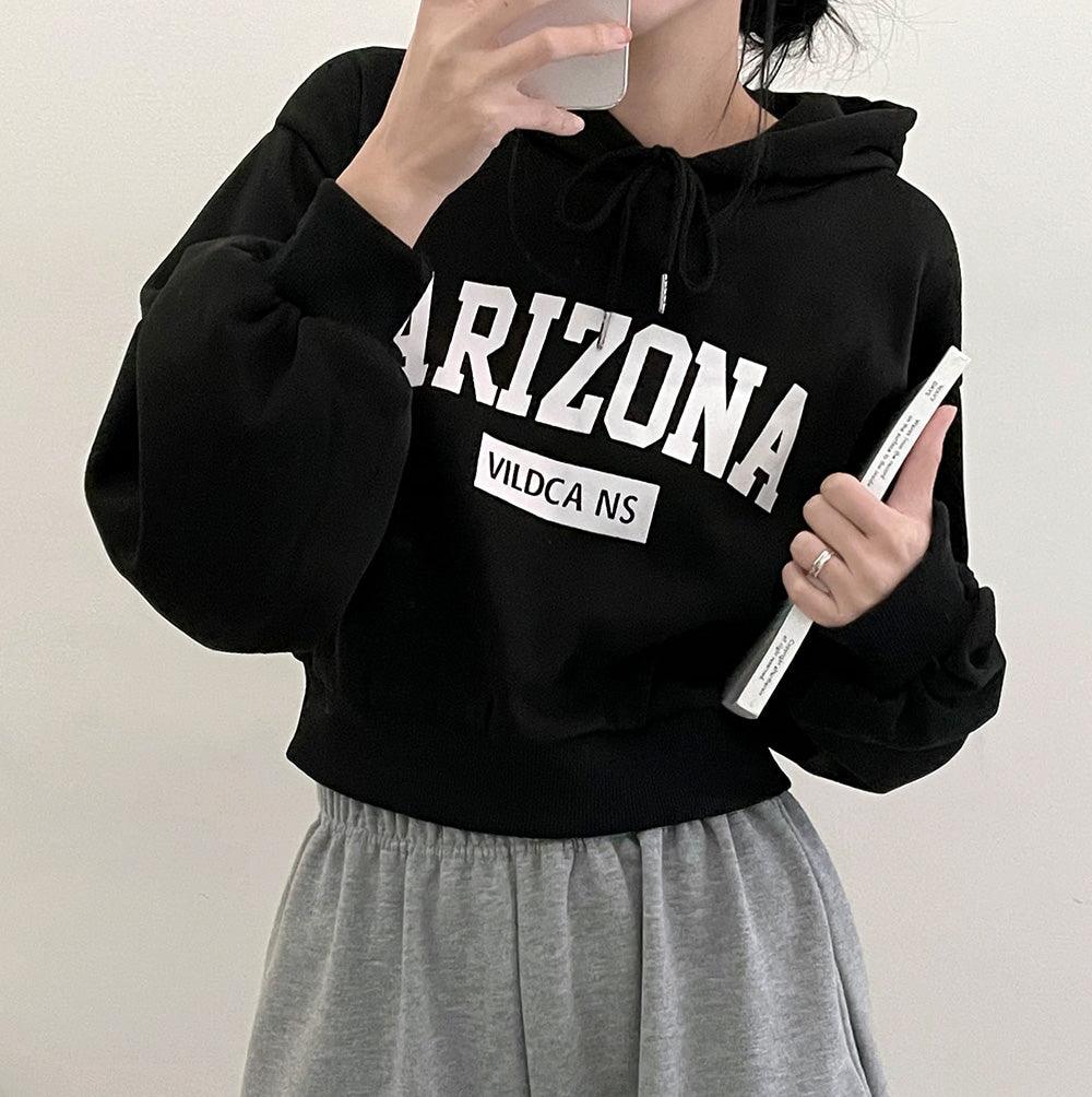 Arizona印花拉絨短款連帽衫(3color) - IKIMSTORE