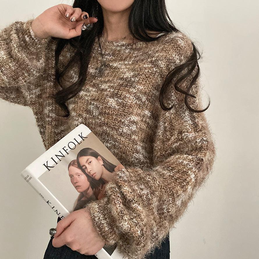 【現貨黑❣️年末Look】漸變色鎖骨船領針織上衣 - IKIMSTORE