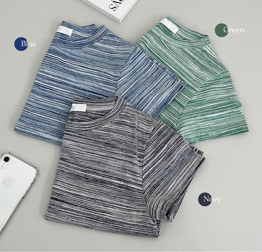 🌊【Unique!】海浪條紋圓領T恤<KR>(現貨green) - IKIMSTORE