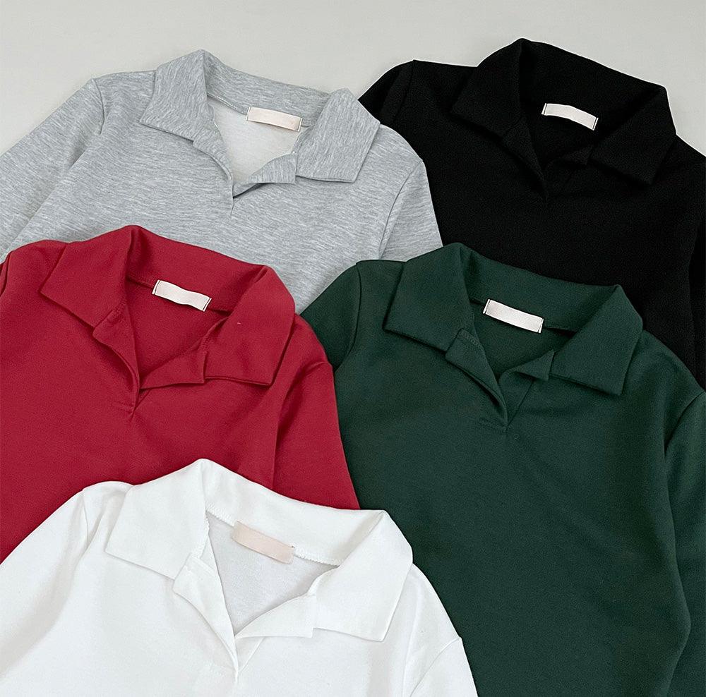 韓製小V翻領短款T恤(5color)<KR> - IKIMSTORE