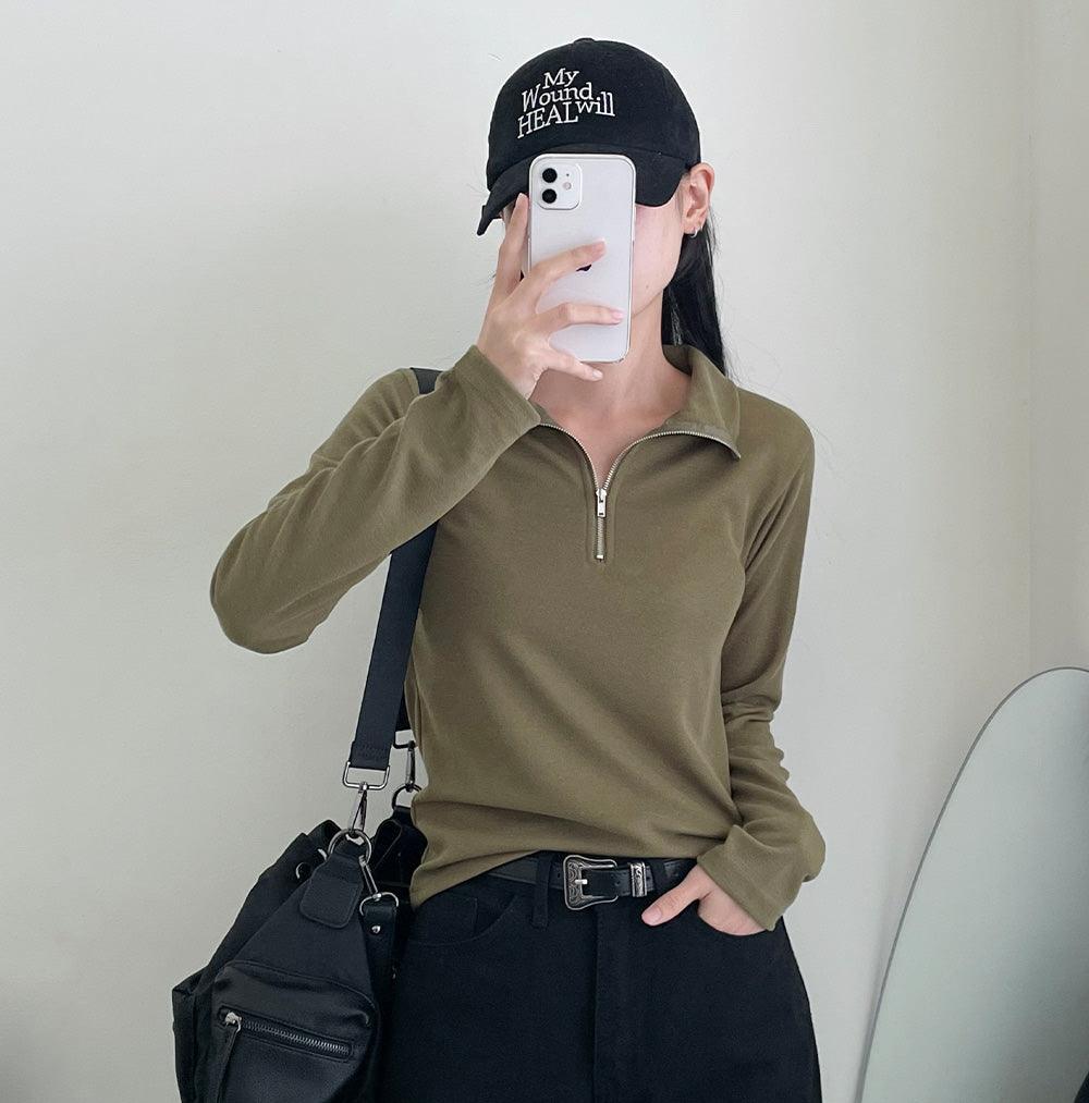 【現貨黑】韓製半拉鏈修身T恤<KR> - IKIMSTORE