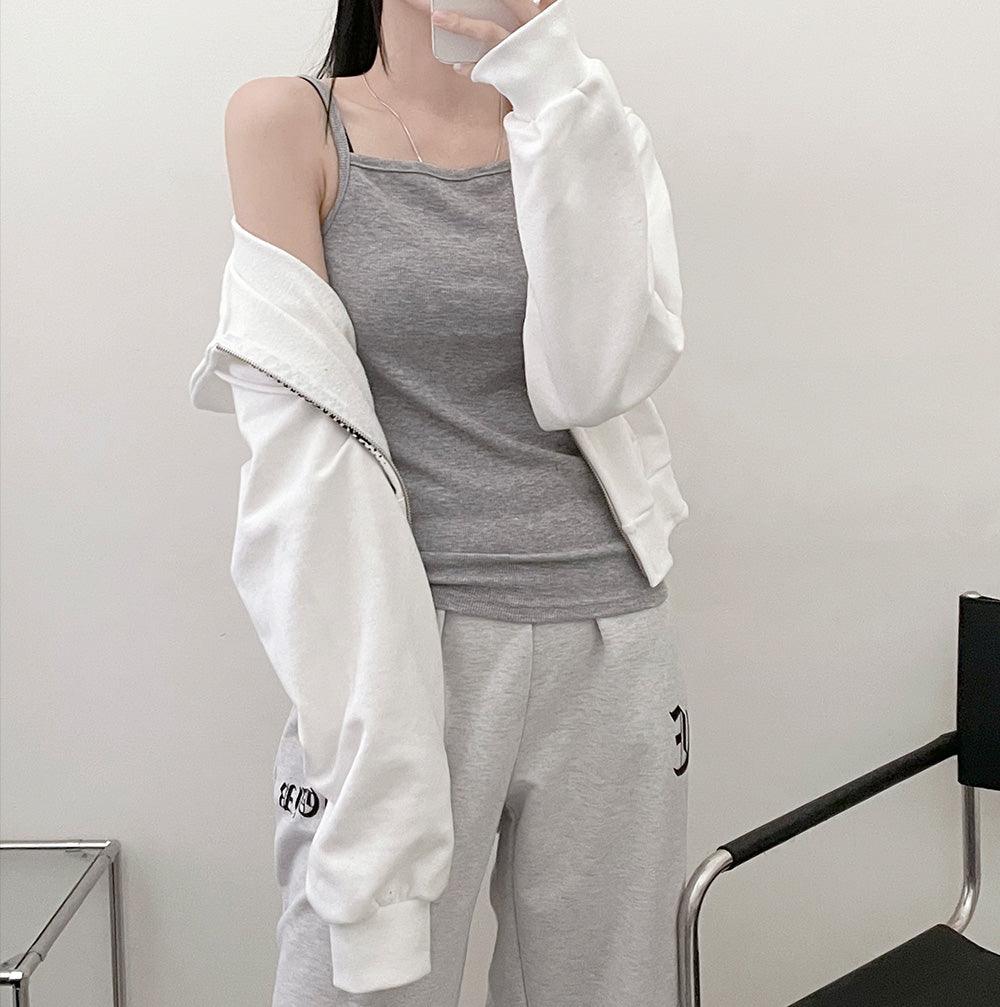 韓製羅紋方領吊帶背心(4color)<KR> - IKIMSTORE
