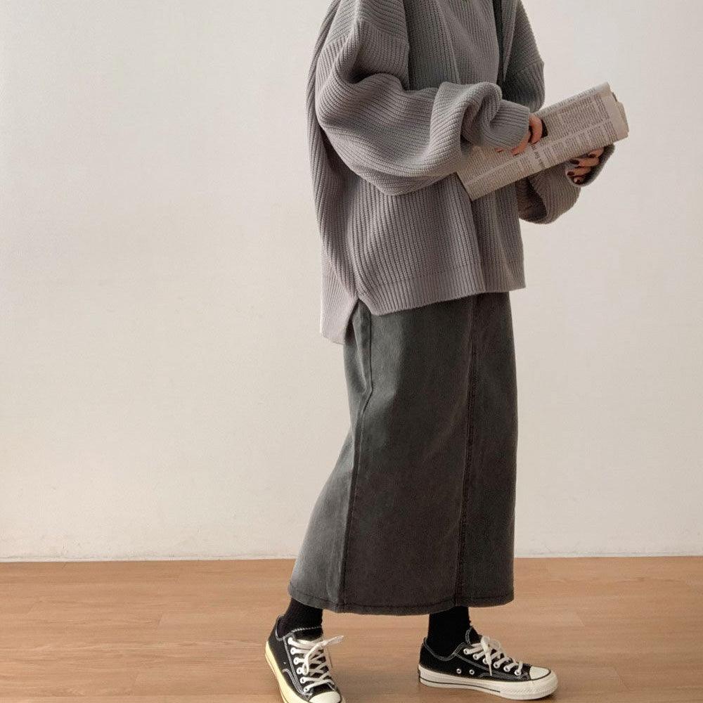 水洗開叉牛仔長裙<KR> - IKIMSTORE