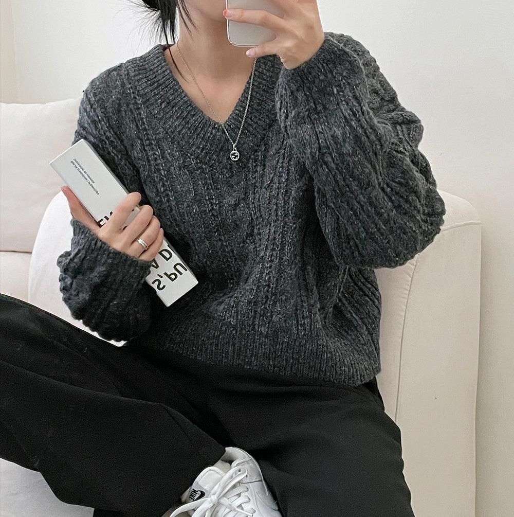 【部分現貨9色】🍬韓製糖果麻花V領針織衫<KR> - IKIMSTORE