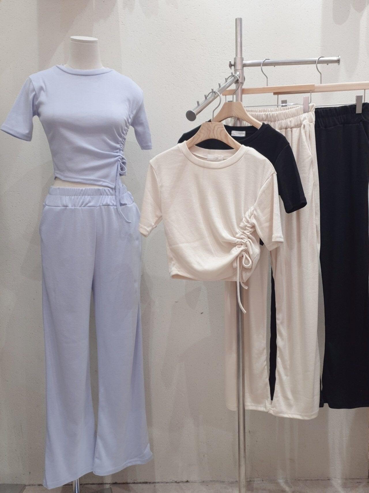 【現貨米、藍】抽繩crop top+休閒褲套裝♡兩件套 - IKIMSTORE