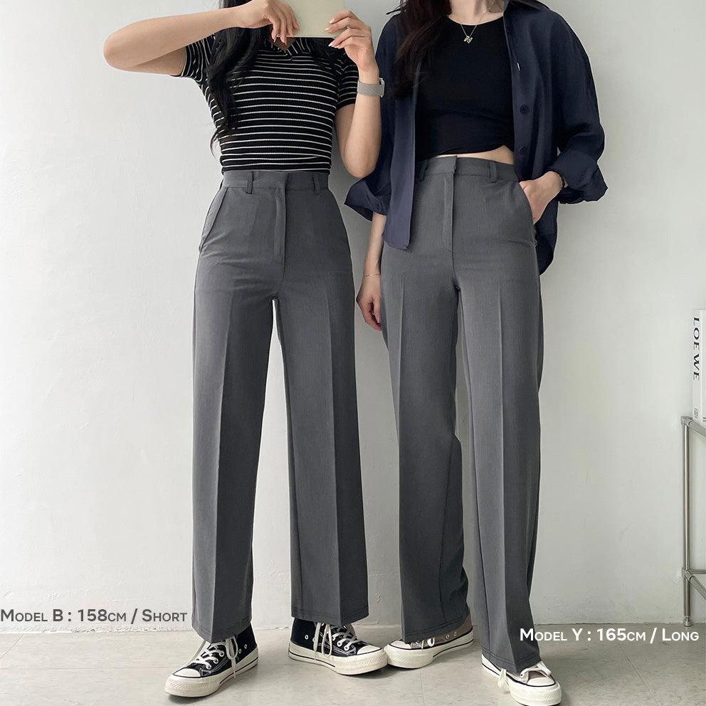 【三種長度/XS~L】韓製修身暗扣闊腿西褲<KR> - IKIMSTORE