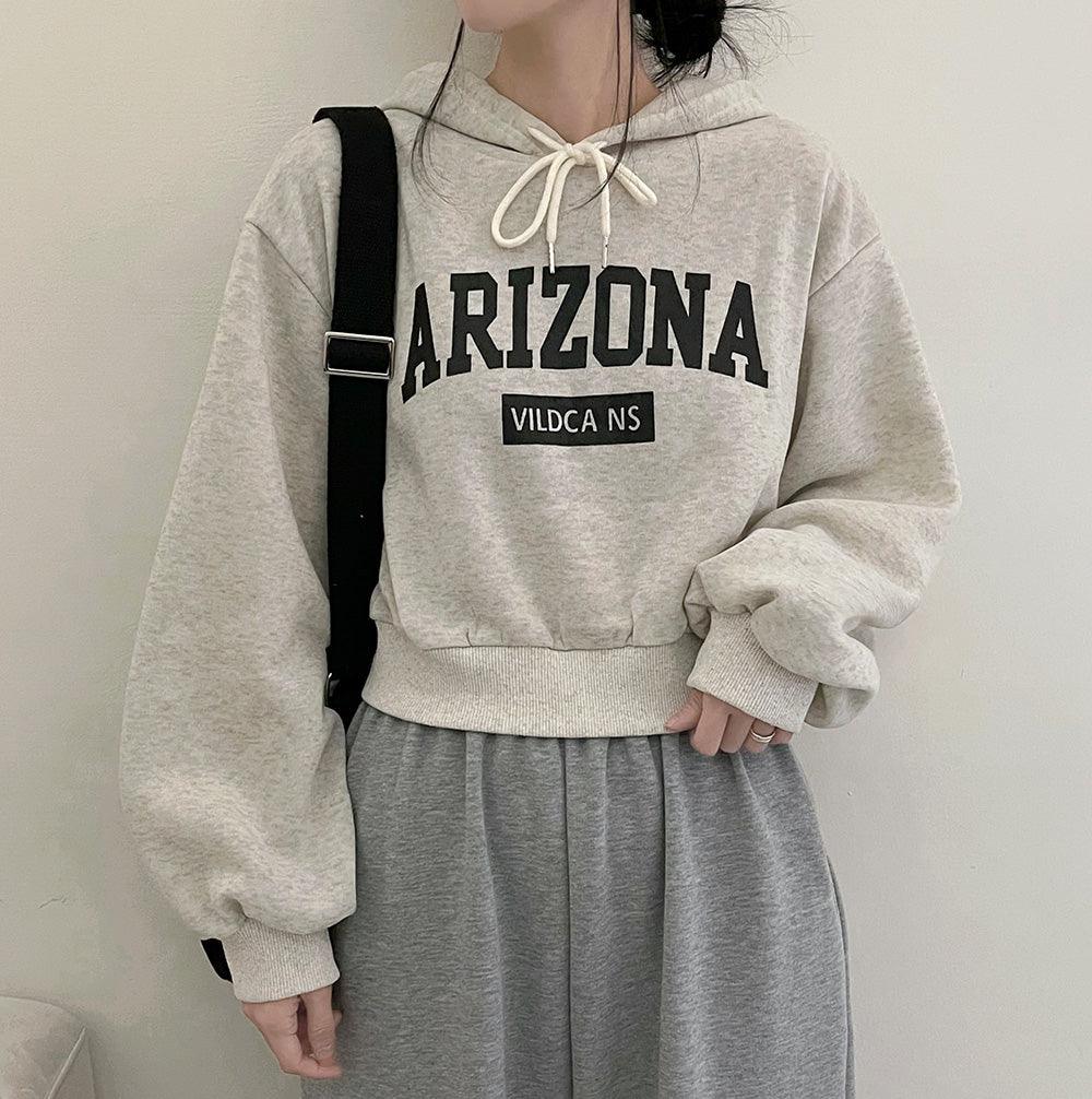 Arizona印花拉絨短款連帽衫(3color) - IKIMSTORE