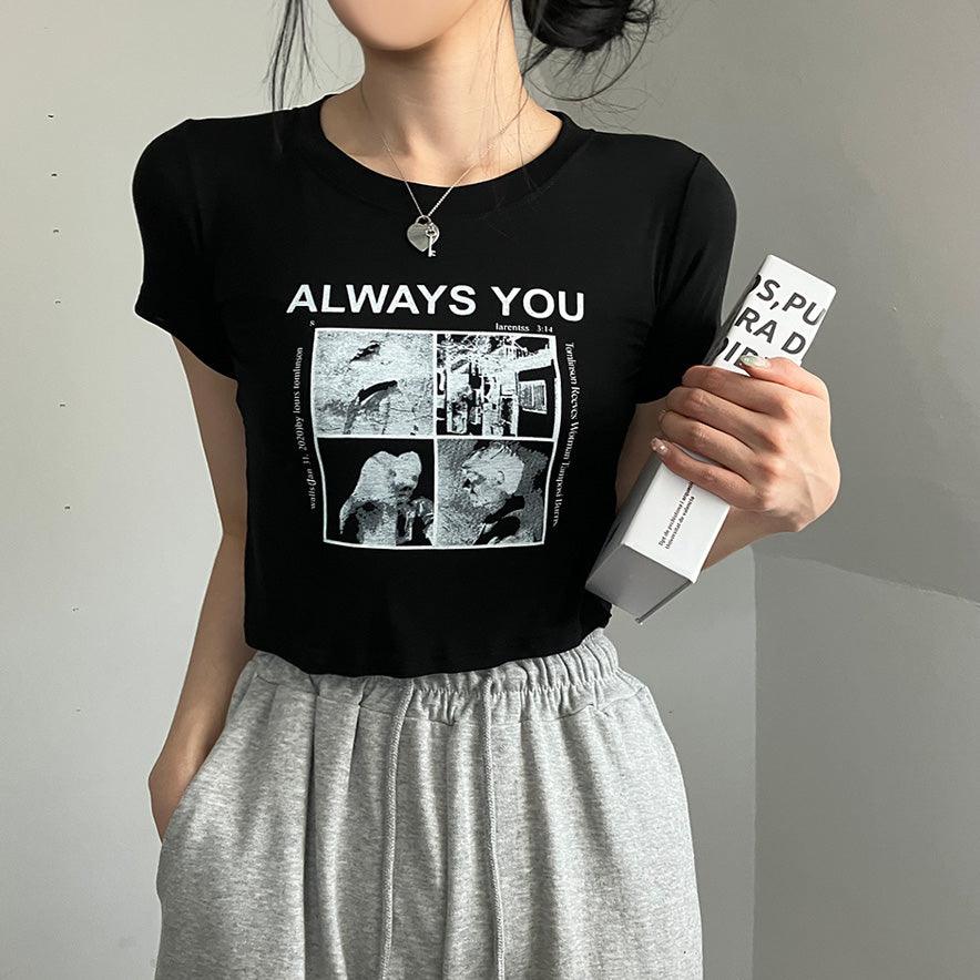 Always You黑白相Crop Tee<KR> - IKIMSTORE